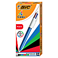 BIC 4-Color Retractable Ballpoint Pens, Medium Point, 1.0 mm, Blue/White Barrel, Assorted Ink Colors, Pack Of 12 Pens