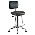 Chrome Finish Economical Chair with Teardrop Footrest.; Pneumatic Drafting Chair with Vinyl Stool and Back.; Height Adjustment 26" to 36" overall.; Heavy Duty Chrome Base with Dual Wheel Carpet Casters.;