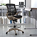 Flash Furniture Mid-Back Transparent Mesh Drafting Chair with Flip-Up Arms, Black/Gold 1 thumbnail image