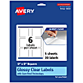 Avery® Glossy Permanent Labels With Sure Feed®, 94101-CGF5, Square, 3" x 3", Clear, Pack Of 30