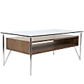 Lumisource Hover Contemporary Coffee Table, Rectangular, Brushed Stainless Steel/Walnut/Clear