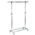 Honey Can Do Adjustable Rolling Clothes And Garment Rack, 70-1/2”H x 18-3/4”W x 56-3/4”D, Chrome