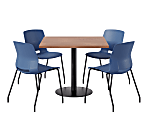 KFI Studios Proof Cafe Pedestal Table With Imme Chairs, Square, 29”H x 42”W x 42”W, River Cherry Top/Black Base/Navy Chairs