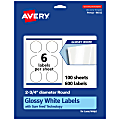 Avery® Glossy Permanent Labels With Sure Feed®, 94512-WGP100, Round, 2-3/4" Diameter, White, Pack Of 600
