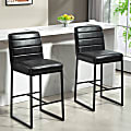 Glamour Home Belisario Faux Leather Bar Stools With Backs, Black, Set Of 2 Stools 1 thumbnail image