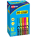 Avery® Hi-Liter® SmearSafe® Highlighters, Chisel Tip, Desk-Style, Assorted, Pack Of 12 Highlighters