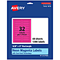 Avery® Printable Labels With Sure Feed® Technology, 94214-NMP40, Rectangle, 5/8" x 3", Matte Neon Magenta, Pack of 1280 1 thumbnail image
