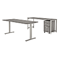 Bush Business Furniture 400 Series 72"W x 30"D Height-Adjustable Standing Desk With Credenza And Drawers, Platinum Gray, Premium Installation