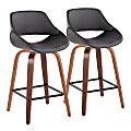 LumiSource Fabrico Counter Stools, Gray/Walnut/Square Black Footrest, Set Of 2 Stools