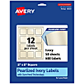 Avery® Pearlized Permanent Labels With Sure Feed®, 94107-PIP50, Square, 2" x 2", Ivory, Pack Of 600 Labels