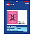 Avery® Print-To-The-Edge Labels With Sure Feed® Technology And Easy Peel®, 94224-BPP10, Rectangle, 1" x 3", Matte Bright Pink, Pack of 160 1 thumbnail image