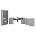 Bush Furniture Fairview 60"W L-Shaped Desk With Lateral File Cabinet And 5-Shelf Bookcase, Cape Cod Gray, Standard Delivery