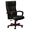 HON® Topflight™ Ergonomic Bonded Leather Executive High-Back Chair, Black/Mahogany