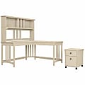 Bush® Furniture Salinas 60"W L-Shaped Writing Desk With Hutch And Mobile File Cabinet, Antique White, Standard Delivery