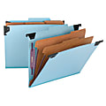 Smead® Hanging Pressboard Classification Folder With SafeSHIELD® Coated Paper Fastener, 2 Dividers, Letter Size, Blue