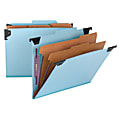 Smead® Hanging Pressboard Classification Folder With SafeSHIELD® Coated Paper Fastener, 2 Dividers, Letter Size, Blue 1 thumbnail image