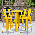 Flash Furniture Commercial-Grade Round Metal Indoor/Outdoor Bar Table Set With 4 Café Stools, 41"H x 24"W x 24"D, Yellow