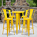 Flash Furniture Commercial-Grade Round Metal Indoor/Outdoor Bar Table Set With 4 Café Stools, 41"H x 24"W x 24"D, Yellow 1 thumbnail image