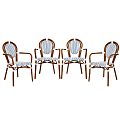 Flash Furniture 4 Pack Lourdes Indoor/Outdoor Commercial Thonet Bistro Stacking Chair with Arms, White & Navy/Natural Frame -4SDA6422AWNVN 1 thumbnail image
