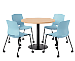 KFI Studios Proof Cafe Round Pedestal Table With Imme Caster Chairs, Includes 4 Chairs, 29”H x 36”W x 36”D, Maple Top/Black Base/Sky Blue Chairs 1 thumbnail image