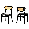 Baxton Studio Hesper Mid-Century Modern Wood and Rattan Dining Chairs, Dark Brown, Set Of 2 Chairs