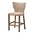 bali & pari Enver Kubu Rattan And Mahogany Wood Counter Stool, Kubu Gray/Rustic Taupe