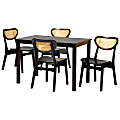 Baxton Studio Jeriah Mid-Century Modern Finished Wood/Rattan 5-Piece Dining Set, 29-1/8"H x 43-5/16"W x 27-5/8"D, Dark Brown/Light Brown 1 thumbnail image
