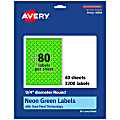 Avery® Print-To-The-Edge Labels With Sure Feed® Technology, 94504-NGP40, Round, 3/4", Matte Neon Green, Pack of 3200 1 thumbnail image