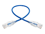 Tripp Lite 1ft Cat6 Gigabit Snagless Molded Slim UTP Patch Cable RJ45 M/M Blue 1' - 1 ft Category 6e Network Cable for Network Device, Switch, Router, Server, Modem, Printer, Computer - First End: 1 x RJ-45 Male Network - Second End: 1 x RJ-45 Male