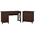 Bush Furniture Key West 54"W Computer Desk With Storage And 2 Drawer Lateral File Cabinet, Bing Cherry, Standard Delivery
