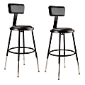 National Public Seating 6400 Series Adjustable Vinyl-Padded Science Stools With Backrests, 19 - 26-1/2"H Seat, Black, Pack Of 2 Stools