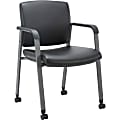 Lorell Healthcare Upholstery Guest Chair with Casters - Vinyl Seat - Vinyl Back - Steel Frame - Square Base - Black - Armrest - 1 Each