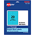 Avery® Printable Labels With Sure Feed® Technology, 94202-BBP40, Rectangle, 1" x 4", Matte Bright Blue, Pack of 800 1 thumbnail image