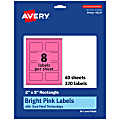Avery® Print-To-The-Edge Labels With Sure Feed® Technology And Easy Peel®, 94237-BPP40, Rectangle, 2" x 3", Matte Bright Pink, Pack of 320 1 thumbnail image
