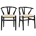 Eurostyle Evelina Velvet Side Accent Chairs, Black/Beige, Set Of 2 Chairs