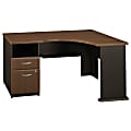 Bush Business Furniture Office Advantage 60"W Corner Desk With 2 Drawer Pedestal, Sienna Walnut/Bronze, Premium Installation