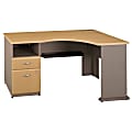 Bush Business Furniture Office Advantage 60"W Corner Desk With 2 Drawer Pedestal, Light Oak/Sage, Premium Installation