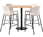 KFI Studios Proof Bistro Square Pedestal Table With Imme Bar Stools, Includes 4 Stools, 43-1/2”H x 36”W x 36”D, Maple Top/Black Base/Moonbeam Chairs