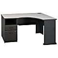 Bush Business Furniture Office Advantage 60"W Corner Desk With 2 Drawer Pedestal, White Spectrum/Slate, Premium Installation