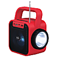 Jensen Portable Rechargeable Bluetooth® Speaker With FM Radio, Flashlight, Solar Panel And USB Port, 7.48"H x 4.09"W x 6.3"D, Red