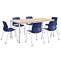 KFI Studios Dailey Table Set With 6 Poly Chairs, Natural Table/Navy Chairs