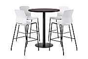 KFI Studios Proof Bistro Round Pedestal Table With Imme Barstools, 4 Barstools, Cafelle/Black/White Stools
