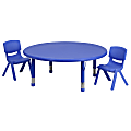 Flash Furniture Round Plastic Height-Adjustable Activity Table Set With 2 Chairs, 23-3/4"H x 45"W x 45"D, Blue
