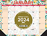 2024 Willow Creek Press Desk Pad Calendar, 22" x 17", Spring Floral, January To December