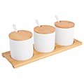 Gibson Elite Gracious Dining 10-Piece Fine Ceramic Condiment Jars With Bamboo Lids And Spoons, White 1 thumbnail image