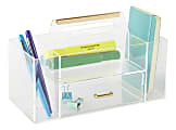 Realspace® Vayla Acrylic Desktop Caddy With Handle, 6”H x 9-7/8”W x 4-3/4”D, Clear/Gold