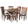 Baxton Studio Lore 7-Piece Dining Set, 29-15/16"H x 47-1/4"W x 47-1/4"D, Gray/Walnut