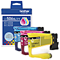 Brother LC506XL3PK Cyan, Magenta, and Yellow High Yield Ink Cartridges, 3-Pack 1 thumbnail image