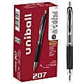 uni-ball® 207™ Retractable Fraud Prevention Gel Pens, Medium Point, 0.7 mm, Black Barrels, Black Ink, Pack Of 12 Pens