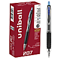 uni-ball® 207™ Retractable Fraud Prevention Gel Pens, Medium Point, 0.7 mm, Black Barrels, Blue Ink, Pack Of 12